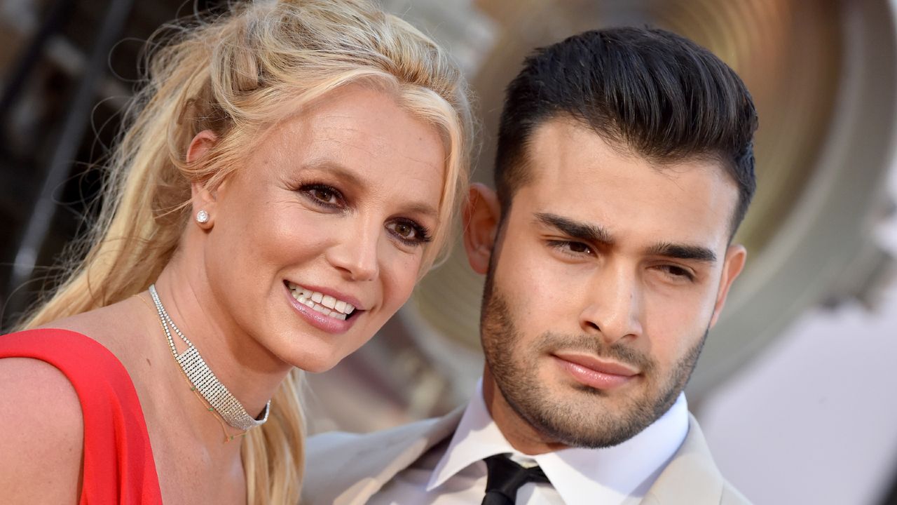 Britney Spears and Sam Asghari attend Sony Pictures&#039; &quot;Once Upon a Time ... in Hollywood&quot; Los Angeles Premiere on July 22, 2019 in Hollywood, California