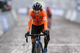 OOSTENDE BELGIUM JANUARY 30 Arrival Lucinda Brand of The Netherlands Celebration during the 72nd UCI CycloCross World Championships Oostende 2021 Women Elite a 146km UCICX CXWorldCup Ostend2021 CX on January 30 2021 in Oostende Belgium Photo by Luc ClaessenGetty Images