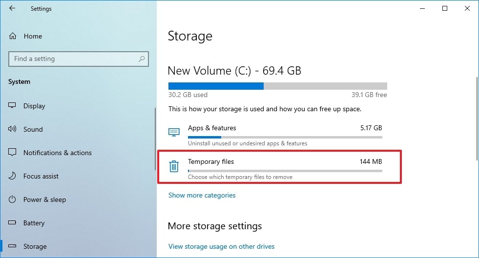 Windows 10 Storage temporary files