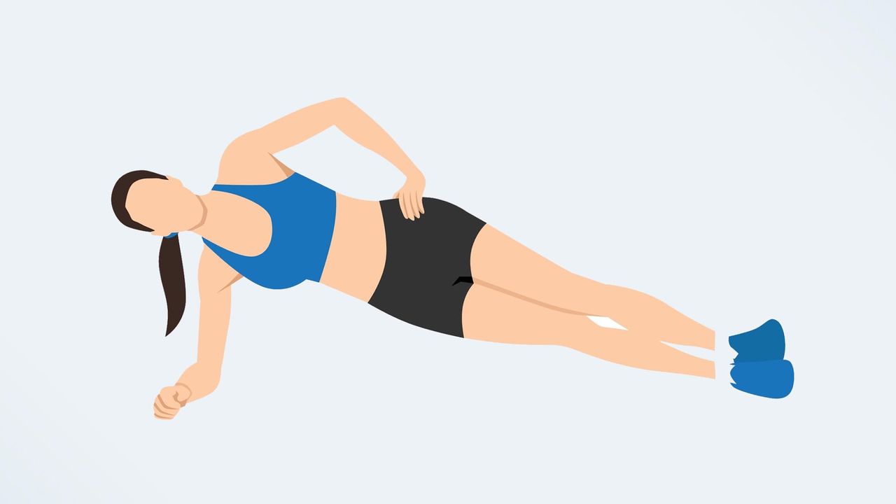 an illo of a woman doing a side plank with her elbow on the floor