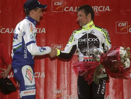 Jerome Coppel and Denis Menchov on the podium