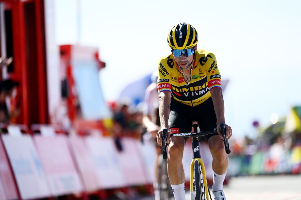 SIERRA NEVADAGRANADA SPAIN SEPTEMBER 04 Primoz Roglic of Slovenia and Team Jumbo Visma crosses the finishing line during the 77th Tour of Spain 2022 Stage 15 a 1526km stage from Martos to Sierra Nevada Granada 2507m LaVuelta22 WorldTour on September 04 2022 in Sierra Nevada Spain Photo by Tim de WaeleGetty Images