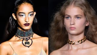 Models wearing chokers on the runway as one of the jewelry trends 2022