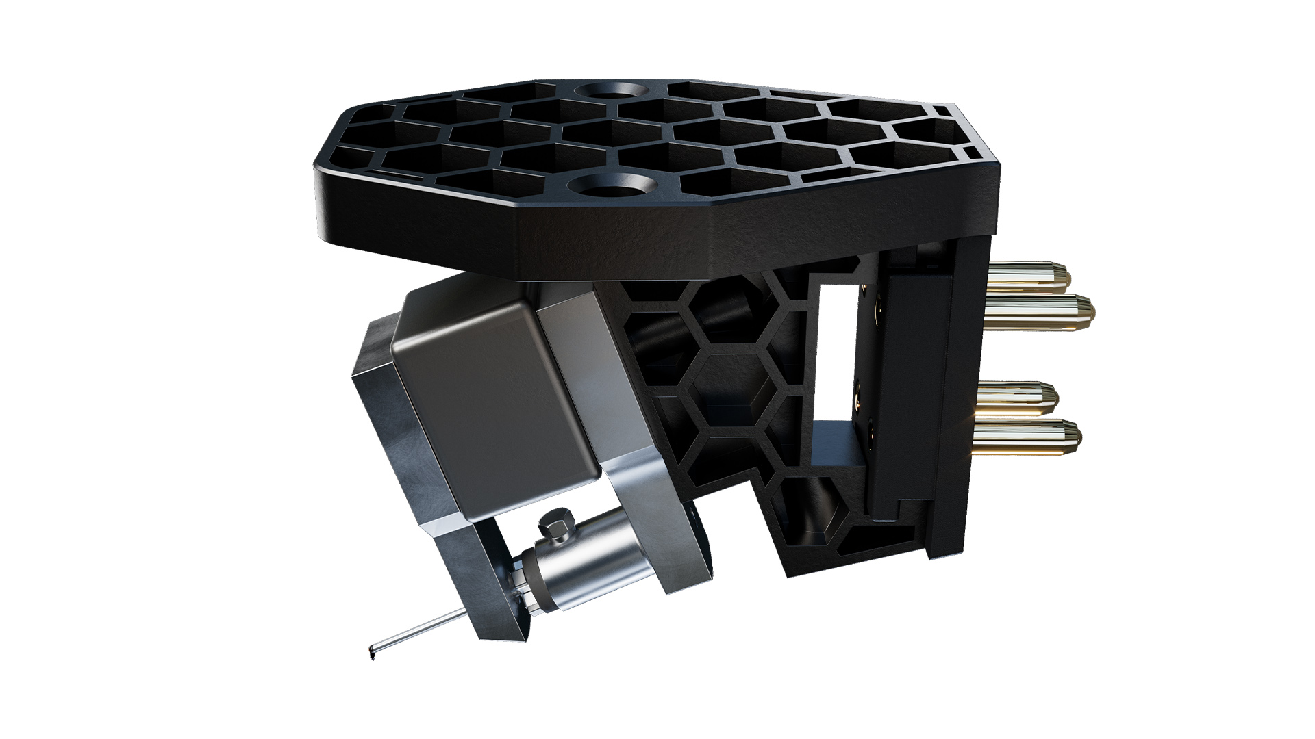 Ortofon MC X30 moving coil cartridge on white background, side view