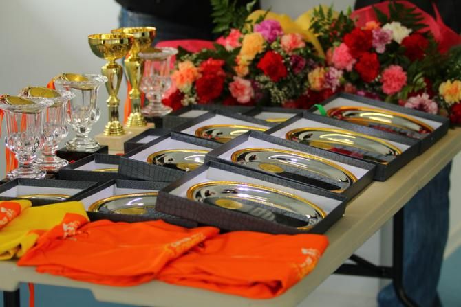 Jerseys, cups and trophys for the awards ceremony