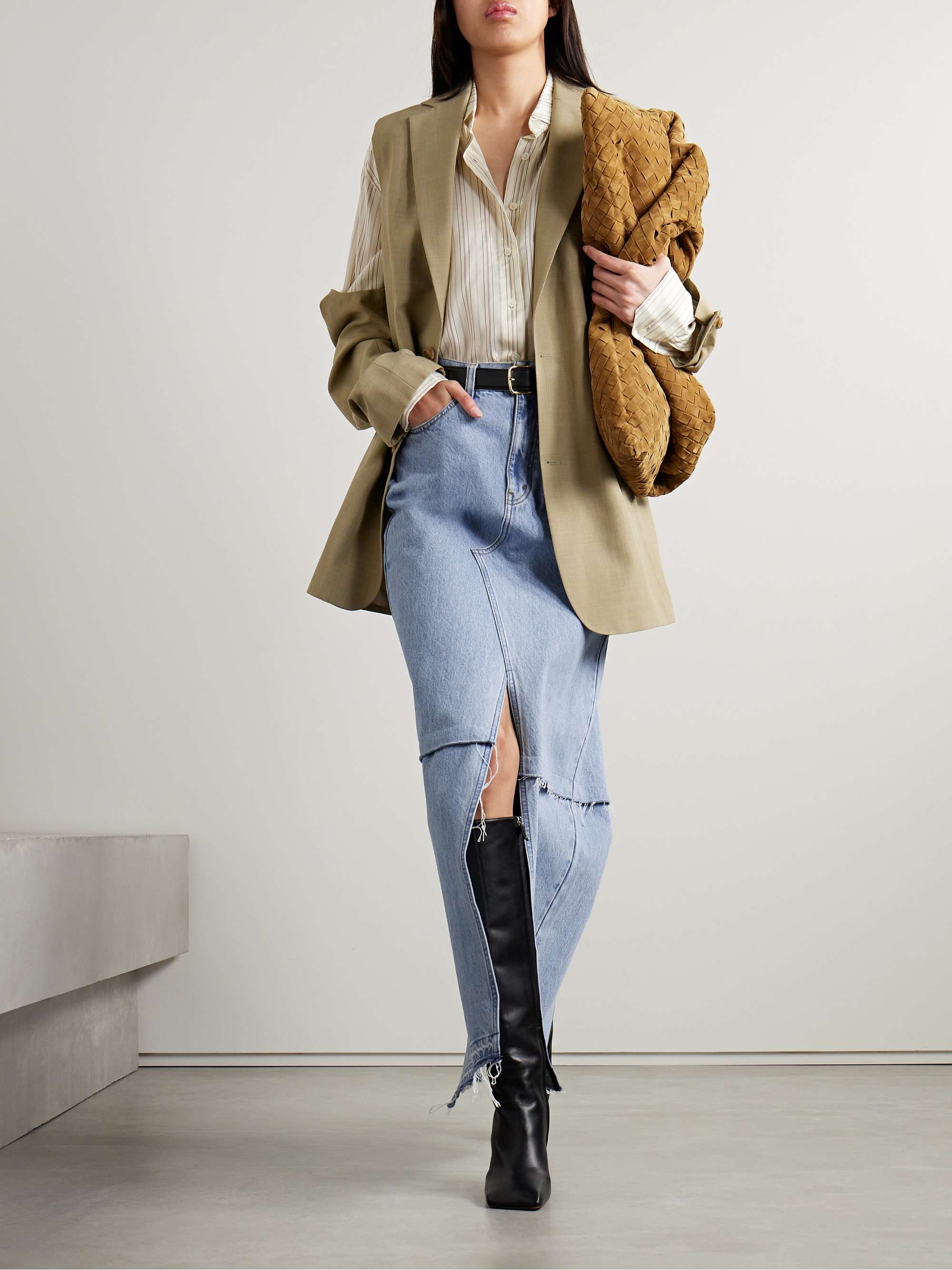 + Net Sustain Convertible Frayed Denim Maxi Skirt