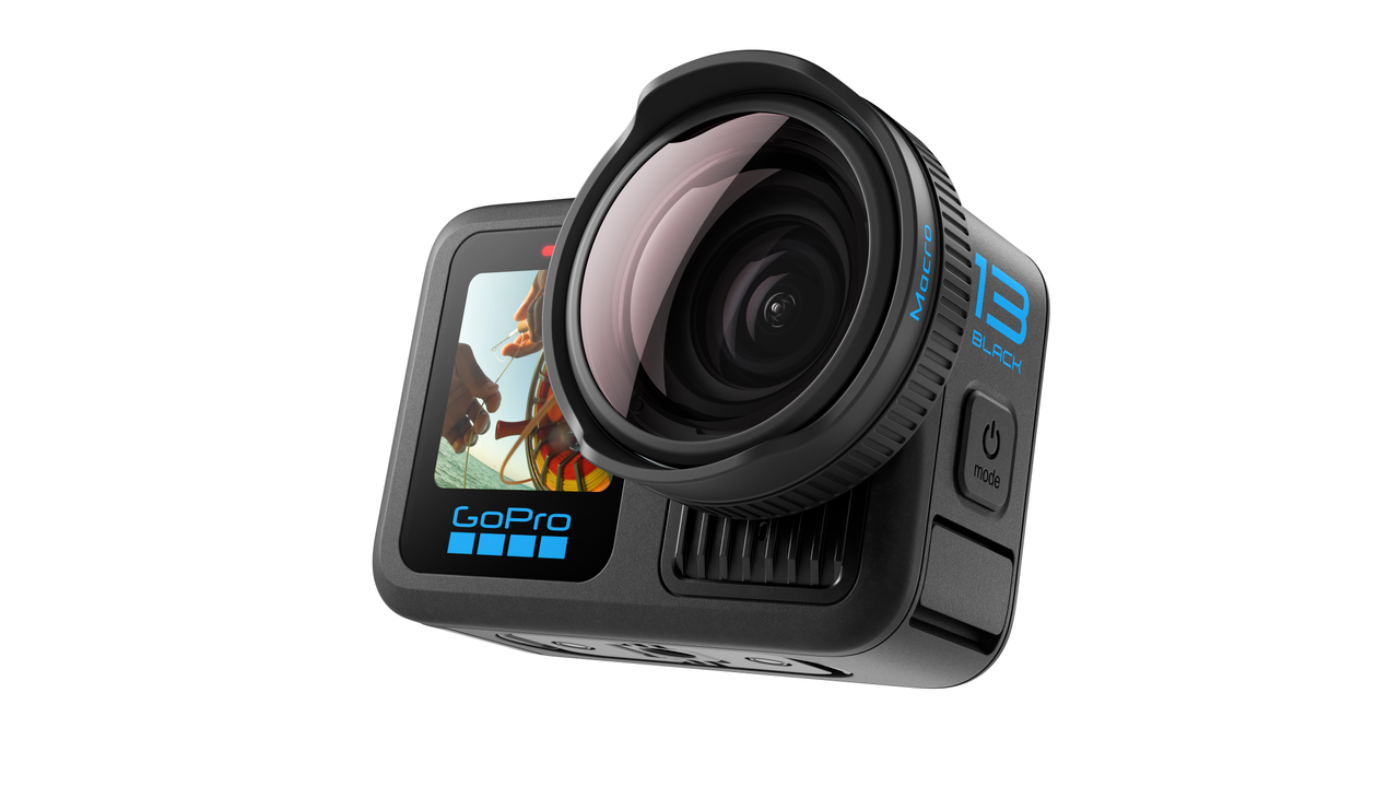 GoPro Hero13 Black and lenses on a white background