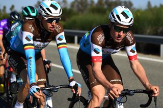 IZNJAR SPAIN FEBRUARY 20 Oliver Naesen of Belgium and Team Ag2R La Mondiale Silvan Dillier of Switzerland and Team Ag2R La Mondiale during the 66th Vuelta a Andaluca Ruta del Sol 2020 Stage 2 a 1981km stage from Sevilla to Iznjar 527m VCANDALUCIA UCIProSeries on February 20 2020 in Iznjar Spain Photo by David RamosGetty Images