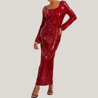 Sequin Tie Front Maxi Dress