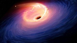 bright material from a star spirals around a black hole
