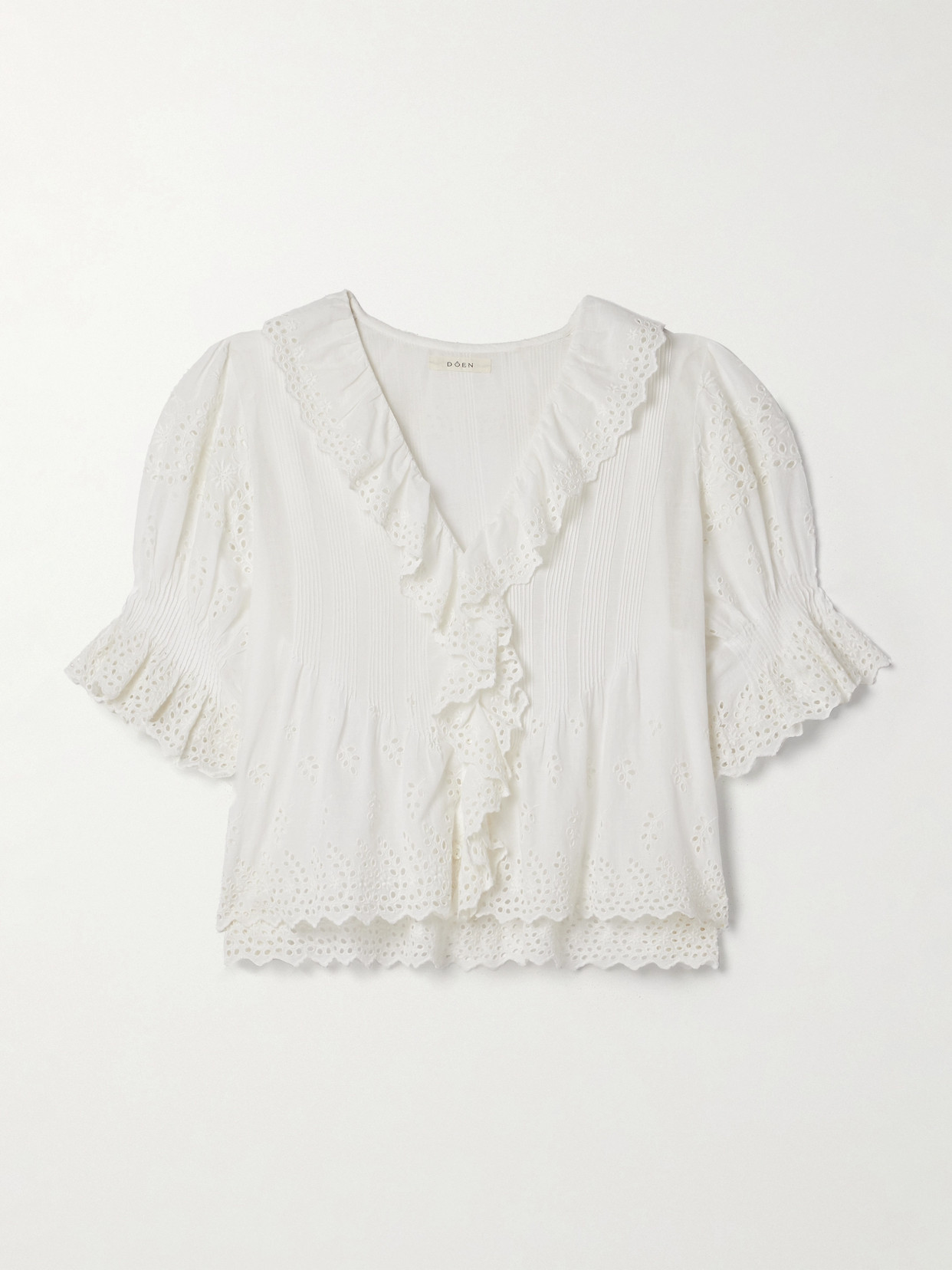 Henri Ruffled Pintucked Broderie Anglaise Cotton Top