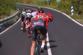 Chris Froome checks behind during stage 6 at the Vuelta
