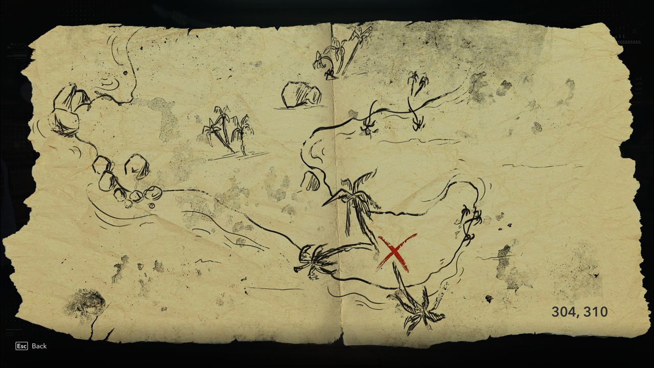 Black Flag treasure maps: A hand-drawn map leading to buried treasure.