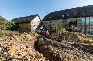 a ground source heat pump being installed