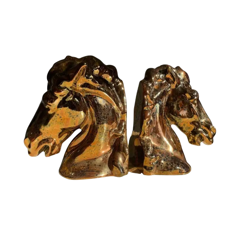 1st Dibs, Vintage Ceramic Bronze Copper Magnesium Horse Head Bookends