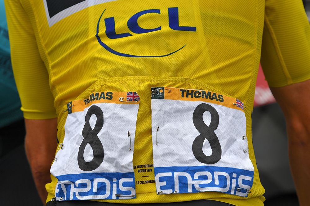 Geraint Thomas (Team Sky) number 8, at the start of stage 13 at the Tour de France