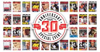 Classic covers of FourFourTwo magazine with a roundel logo promoting FourFourTwo's special 30th anniversary event at Classic Football Shirts