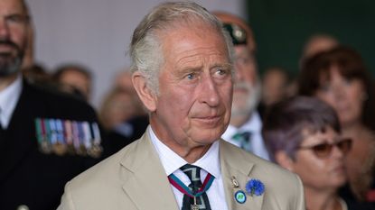 The secret behind Prince Charles' suit revealed, seen here as he visits HMS Queen Elizabeth, on July 20, 2022 in Portsmouth, England