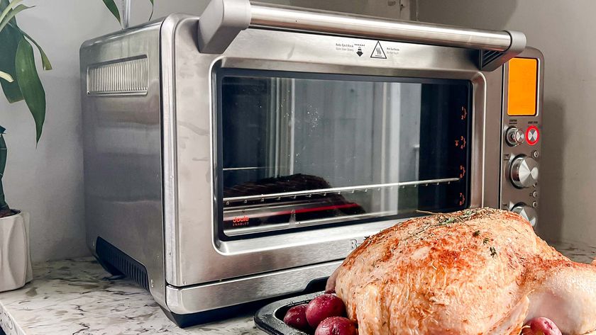 Breville Joule Oven Air Fryer Pro with roasted chicken 