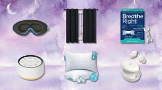 A collage featuring cooling sleep gadgets and mattresses