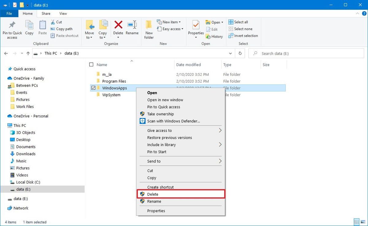 delete application data folder windows 10