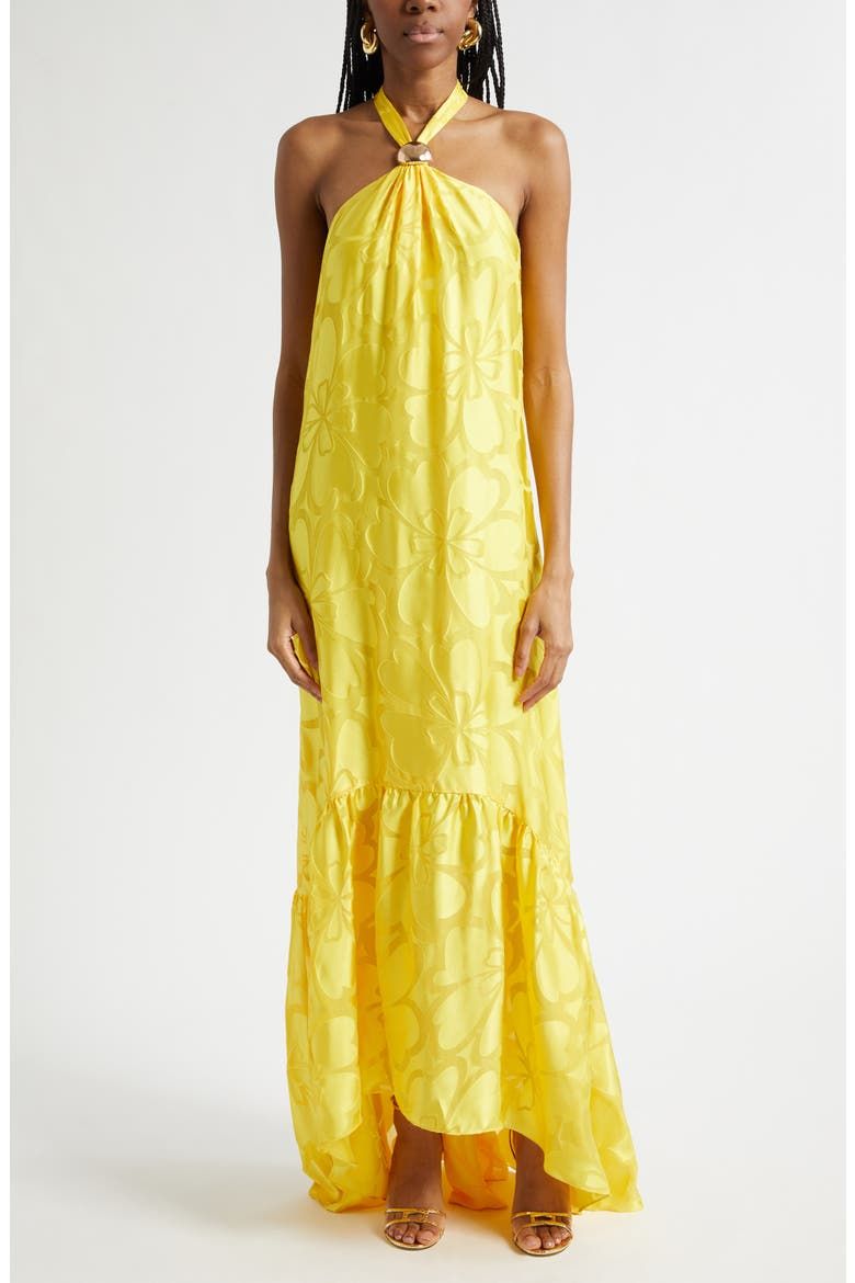 Zelda Floral Halter Jacquard Gown