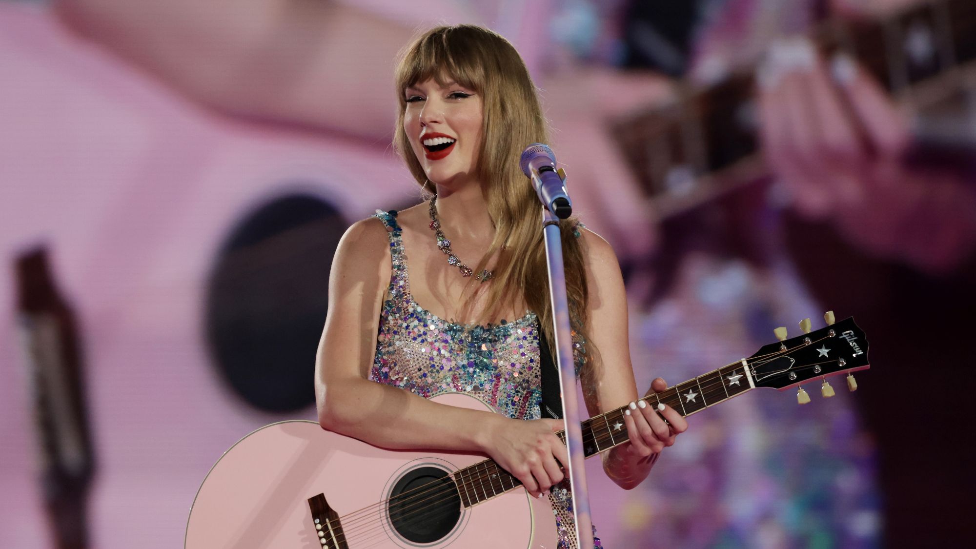 Taylor Swift performs on-stage during her Eras tour