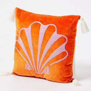 Embroidered Shell Orange Velvet Cushion Cover