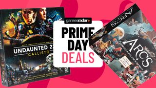 Undaunted 2200: Callisto and Arcs boxes on either side of a 'Prime Day deals' badge, all against a pink background