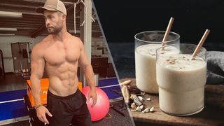 a photo of Chris Hemsworth, and the protein smoothie he drinks 