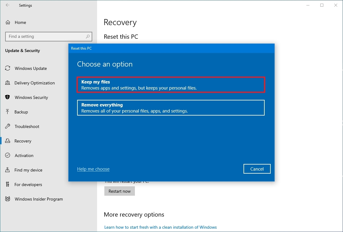 Windows 10 Сбросить этот компьютер, сохранить мои файлы