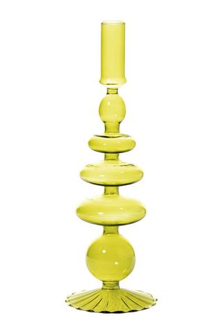 green yellow glass candlestick