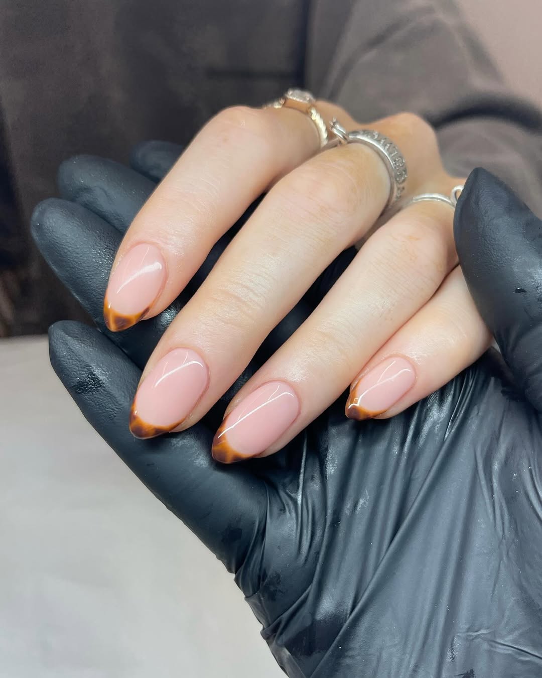 Tortoise shell short French tip nails