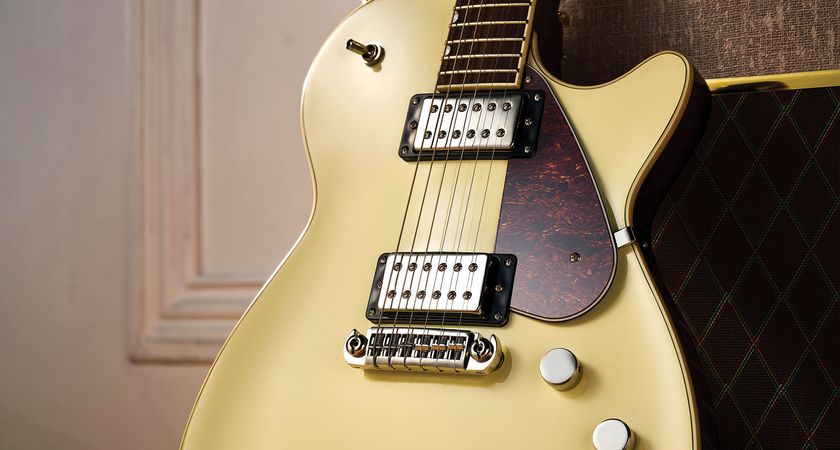 Gretsch Electromatic Jet in Vintage White, photographed in close-up.
