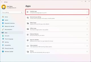 Windows 11 Installed apps page option