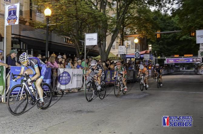 Amy Culter (FCS|Zngine p/b Mr. Restore) sets the pace on Saturday at the USA CRITS Iron Hill Twilight Criterium