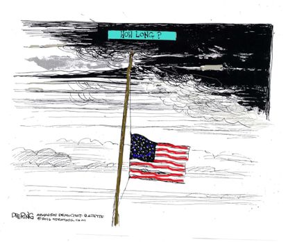 Editorial cartoon U.S. flag half mast