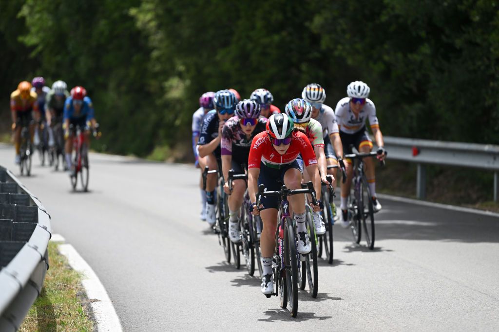 OLBIA ITALY JULY 09 Blanka Vas of Hungary and Team SD Worx competes during the 34th Giro dItalia Donne 2023 Stage 9 a 12685km stage from Sassari to Olbia UCIWWT on July 09 2023 in Olbia Italy Photo by Dario BelingheriGetty Images