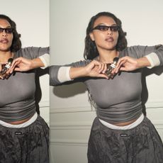 Photo of Paloma Elsesser with Miu Miu's Miutine fragrance