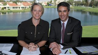 Annika Sorenstam and Terry Gannon in the Golf Channel studio at the ANA Inspiration