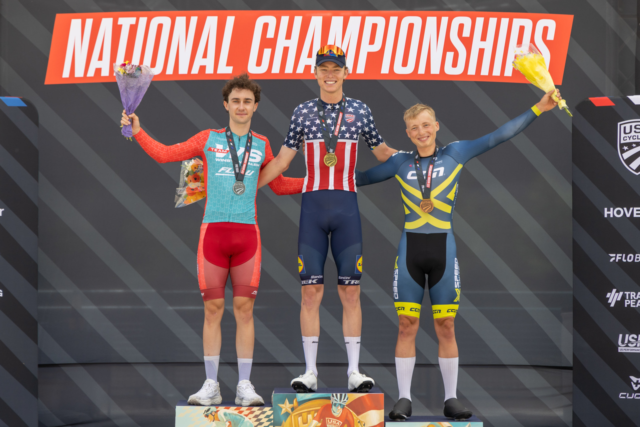 Cole Kessler on the top step of the u23 men's time trial podium