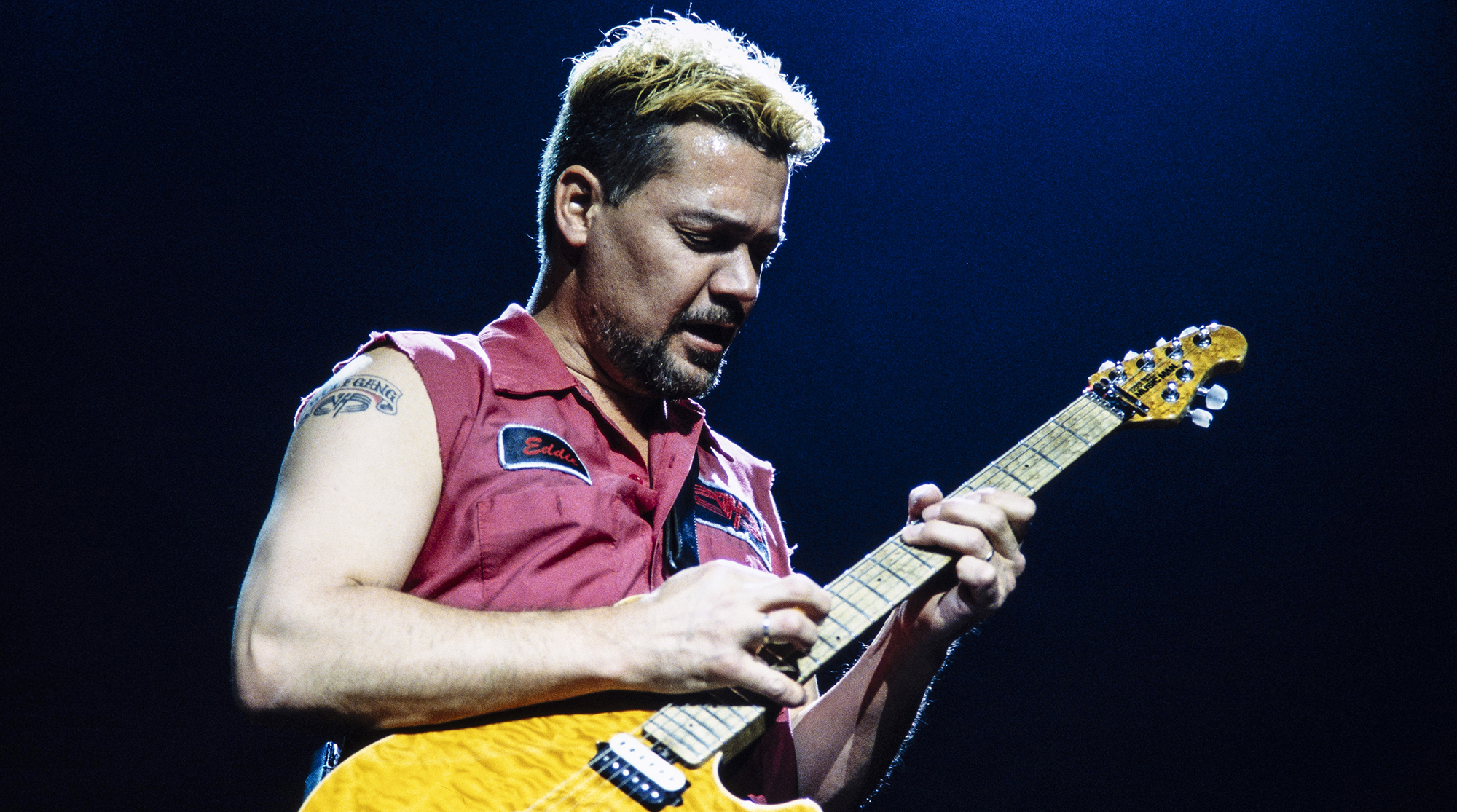 Eddie Van Halen performs with Van Halen on the Balance tour, in Paris, May 25, 1995