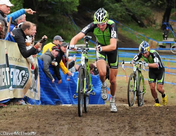 Cannondale team-mates Ryan Trebon and Tim Johnson racing for 2nd place on their last lap
