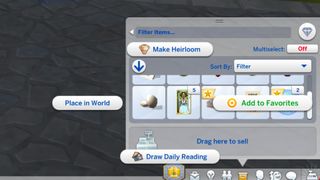 An inventory showing how to do a tarot reading in The Sims 4