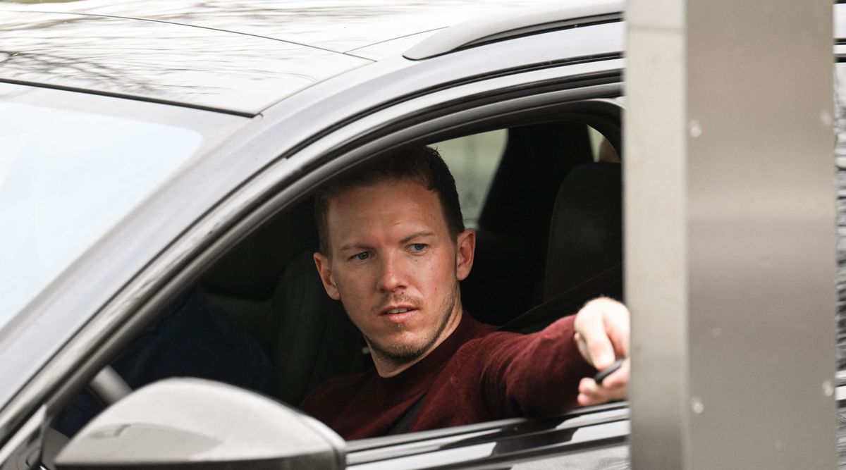 Julian Nagelsmann arrives at the headquarters of Bayern Munich on March 24, 2023 in Munich, Germany.,