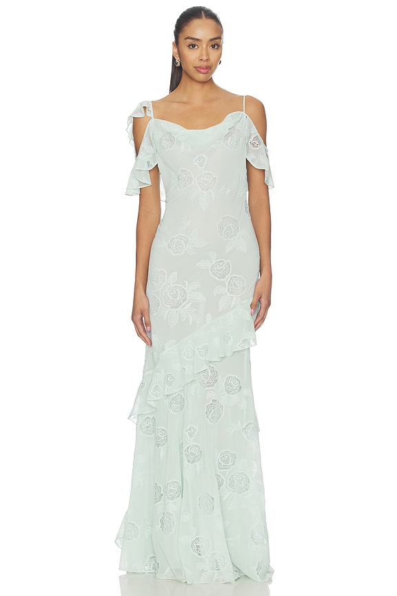 Mint Embroidered Georgette Maxi Dress