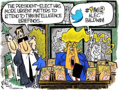 Political cartoon U.S. Donald Trump presidential priorities