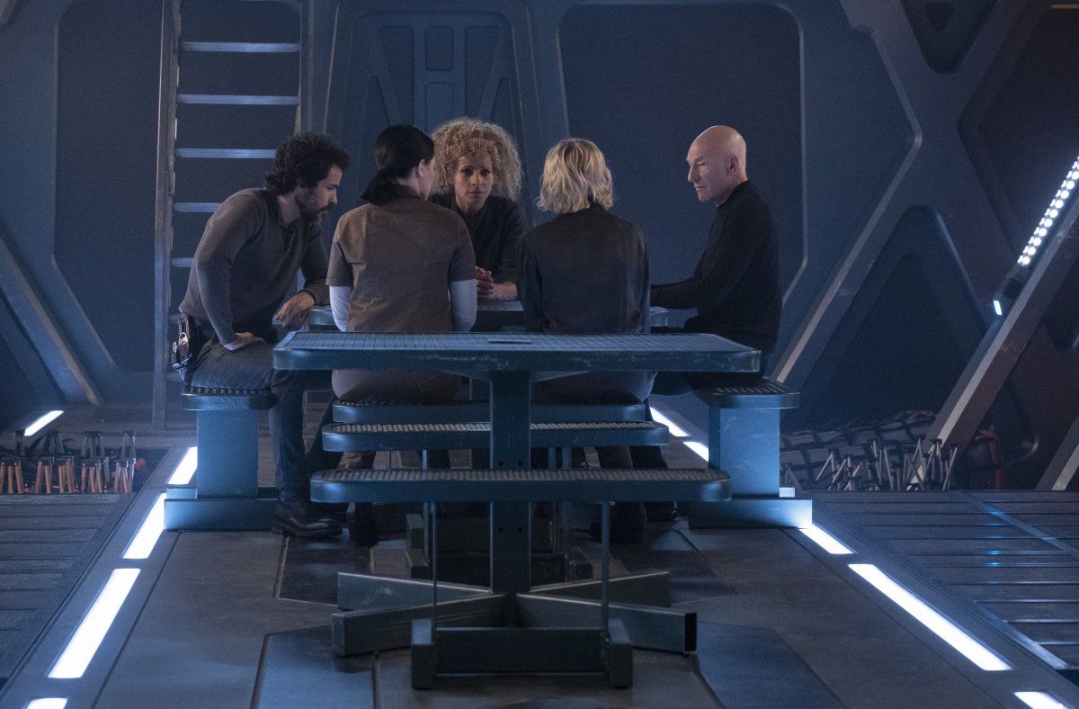 Santiago Cabrera as Crist--bal Rios; Michelle Hurd as Raffi; Sir Patrick Stewart as Jean-Luc Picard; Alison Pill as Agnes Jurati; Isa Briones as Soji