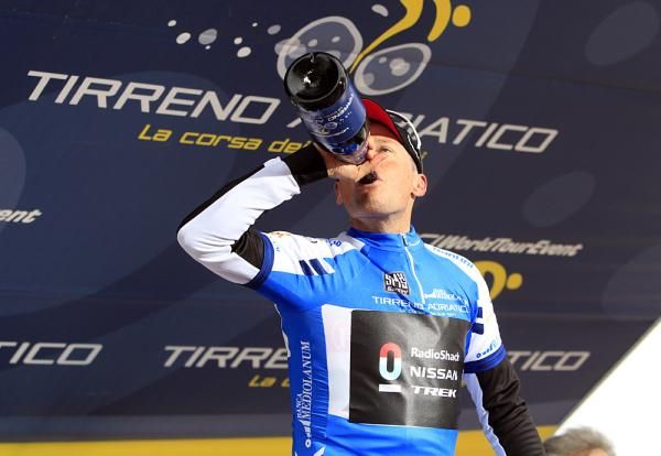 Chris Horner enjoys his podium drink