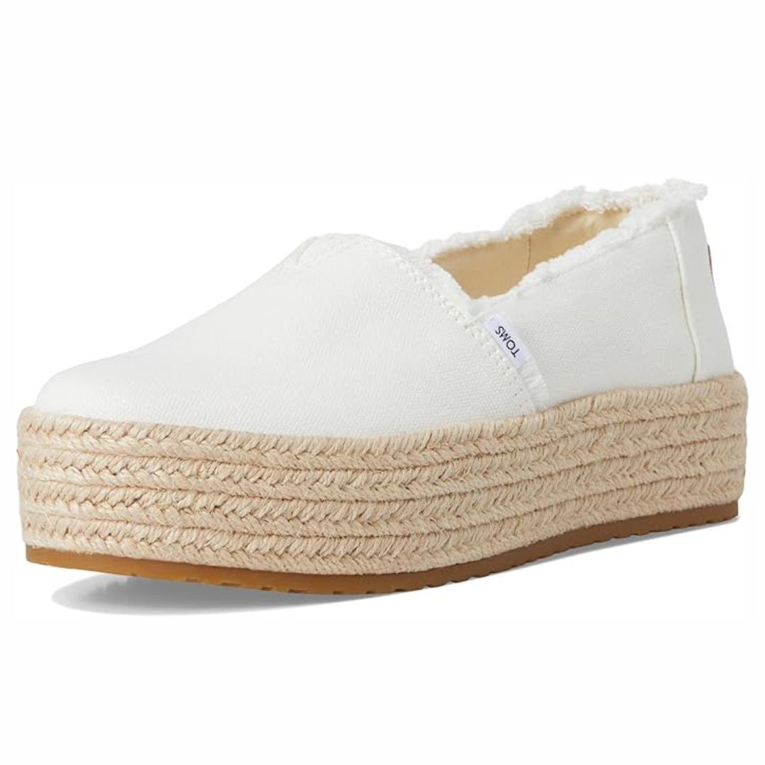 TOMS Valencia Platform White Slip-On Espadrilles